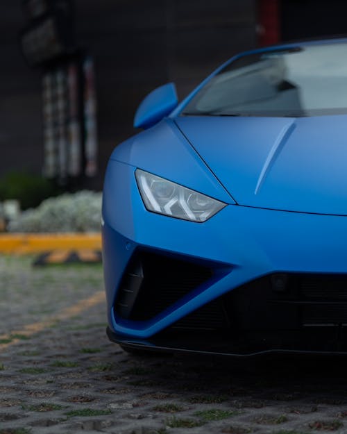 Close up of Blue Lamborghini 