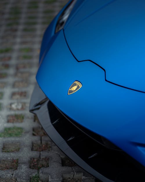 Blue Car Bonnet of Lamborghini