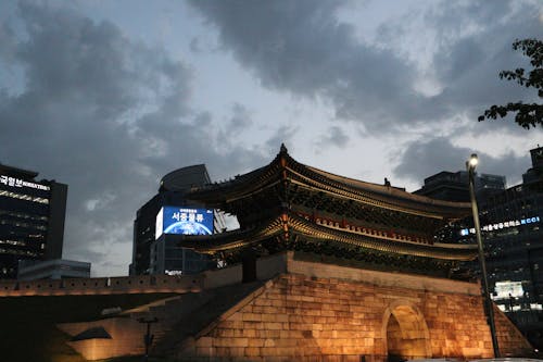 Namdaemun Gate Seoul Korea Night View Busy Roundabout