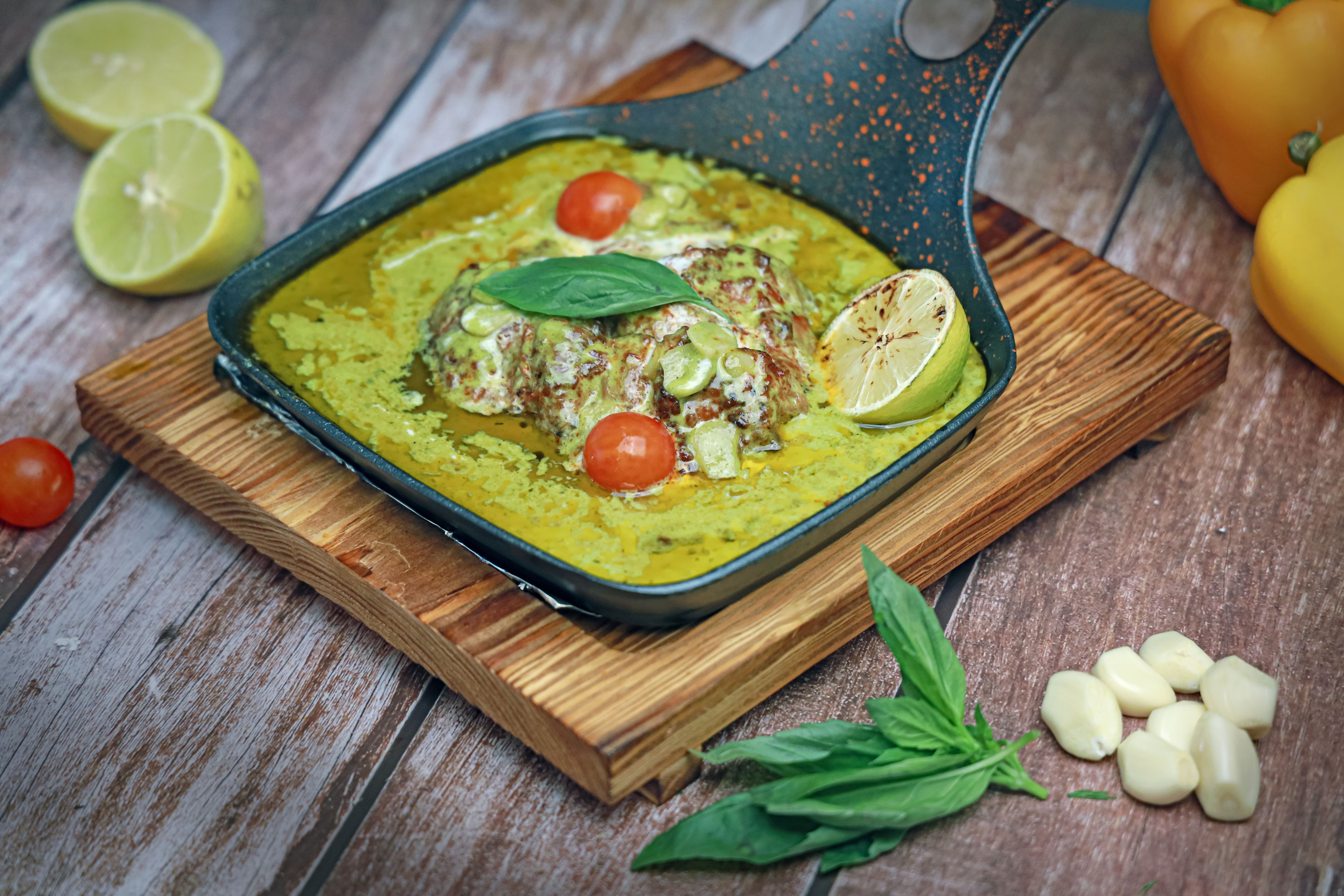 Cashew Green Curry in Wilted Spinach
