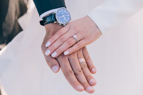 Close-up of the Hands of a Couple with Wedding Rings