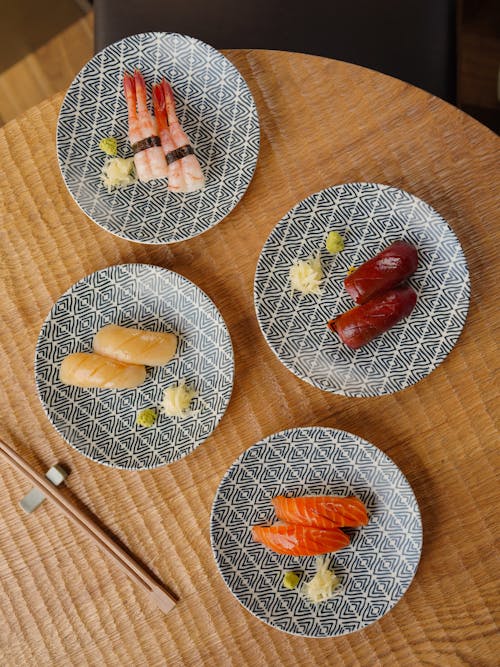 Plates with Different Kinds of Sushi 