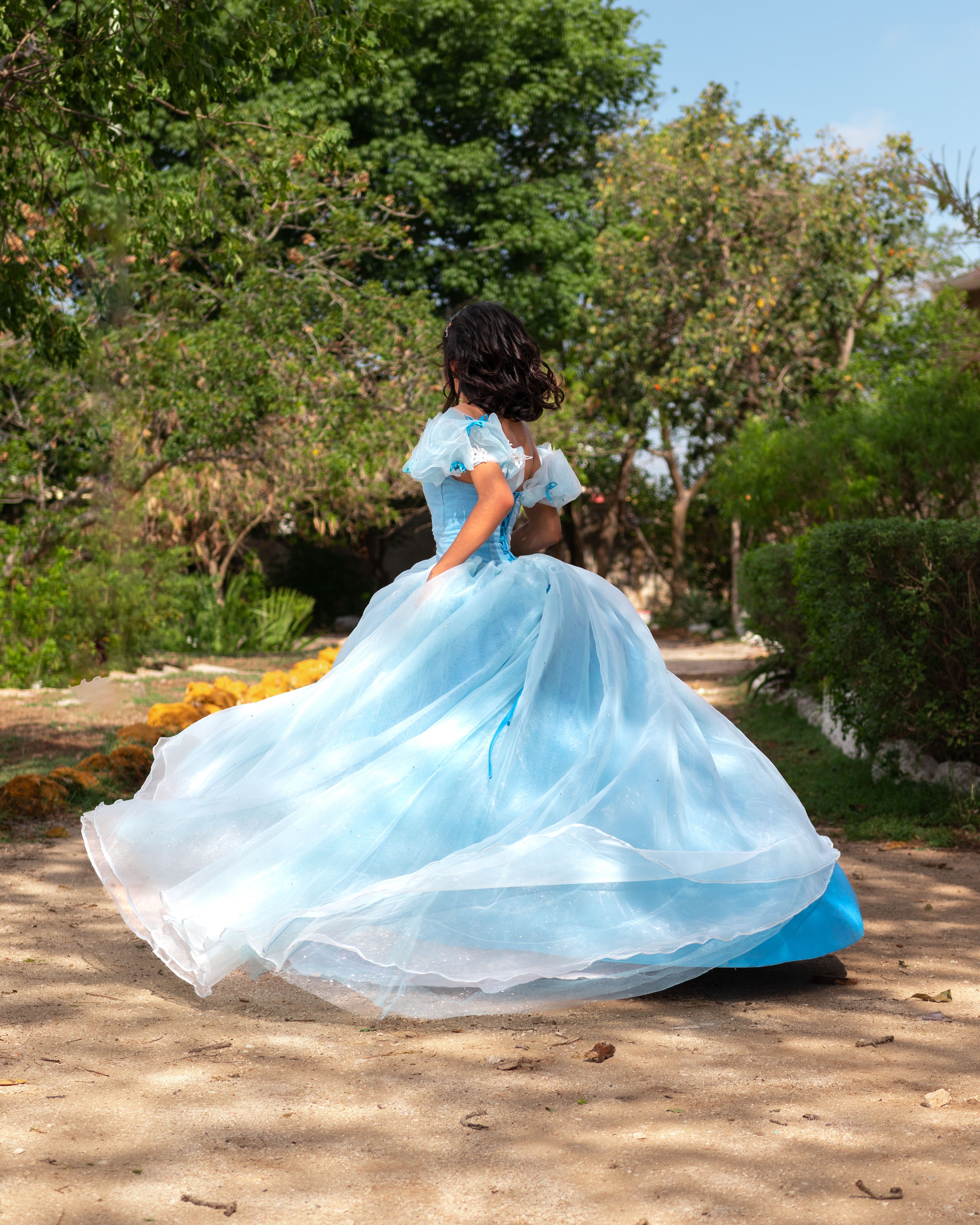 Brunette Woman in Blue Dress at Park  Free Stock Photo