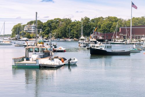Free Colorful boats anchored at a peaceful marina in Manchester-by-the-Sea, MA, USA. Stock Photo