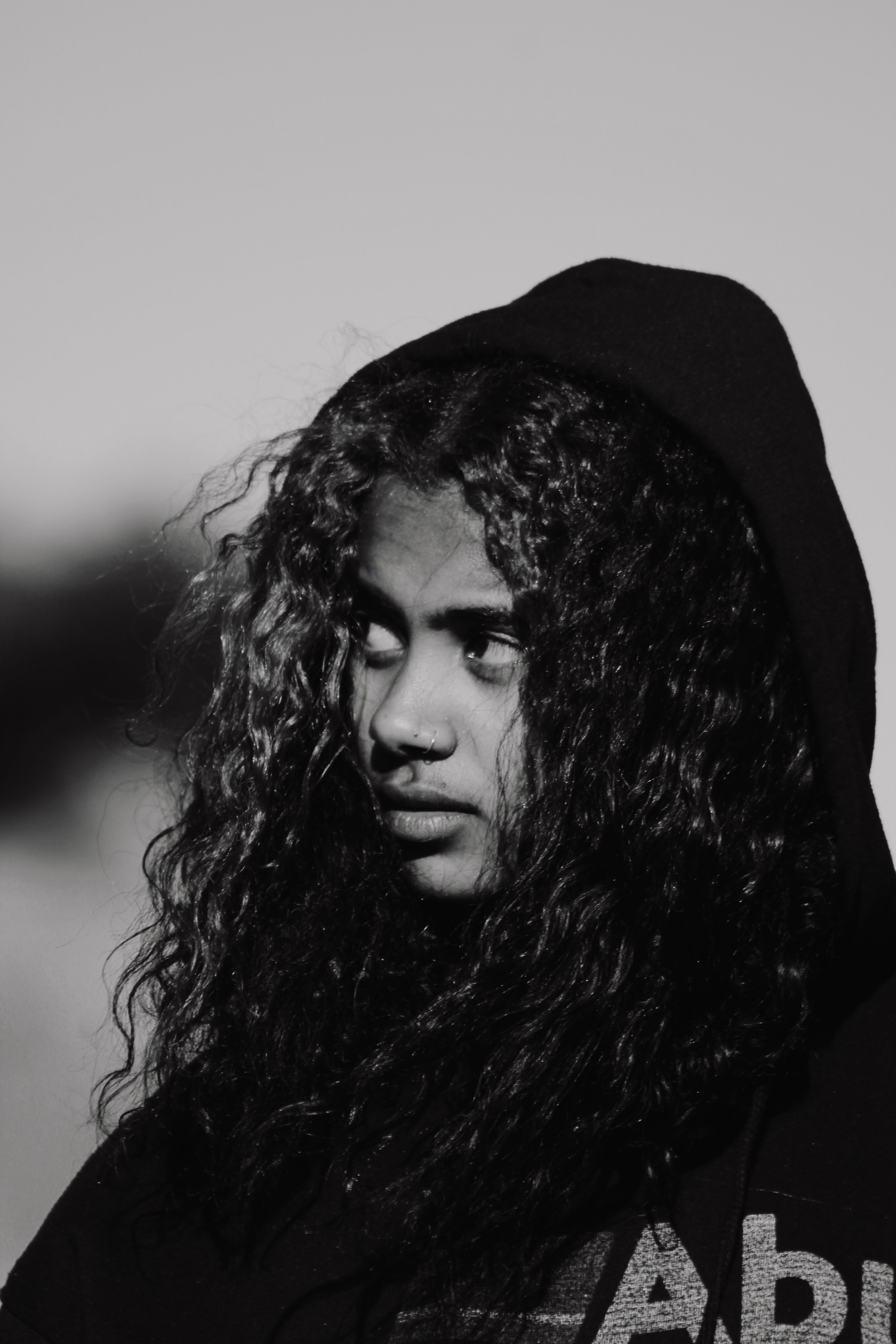 Woman in Hood in Black and White · Free Stock Photo