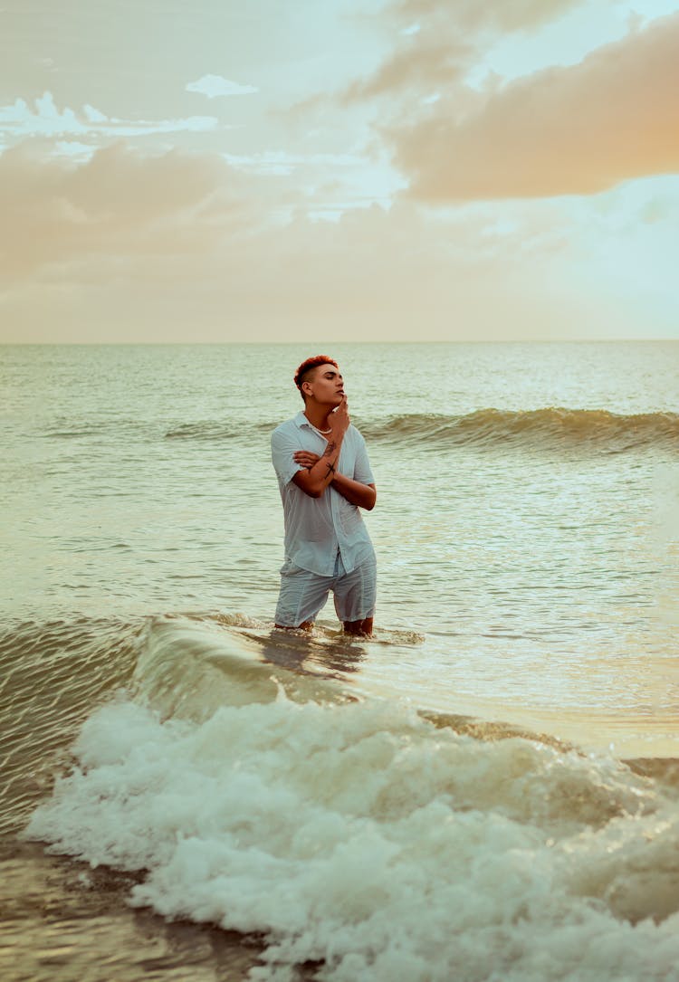 Man Posing In Sea