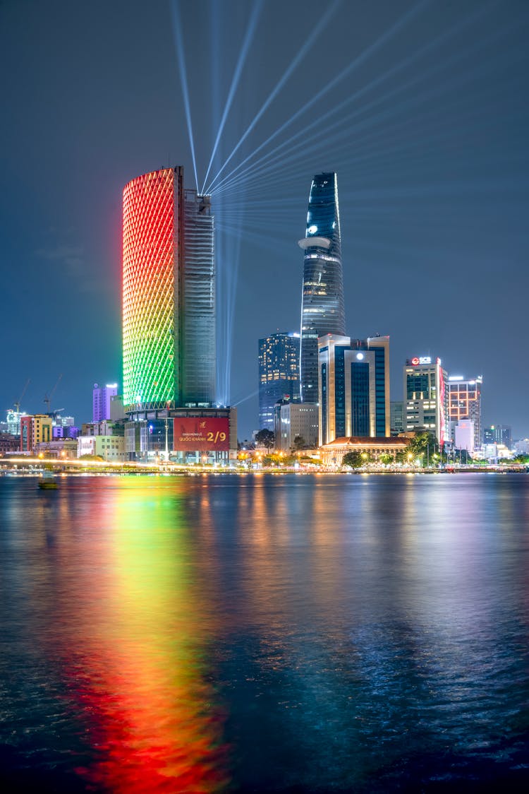 Illuminated Skyscrapers In Ho Chi Minh