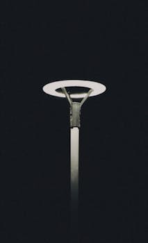 A minimalist street lamp captured at night with a monochrome effect in Talgar, Kazakhstan.