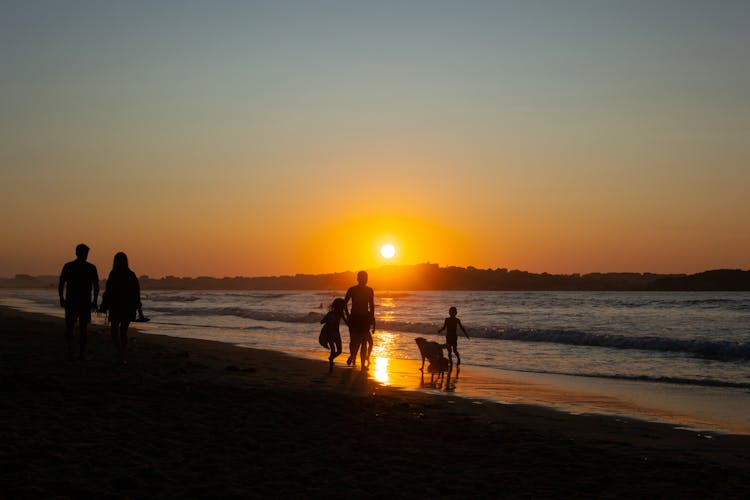 Silhouette Of People On A Beach During Sunset 