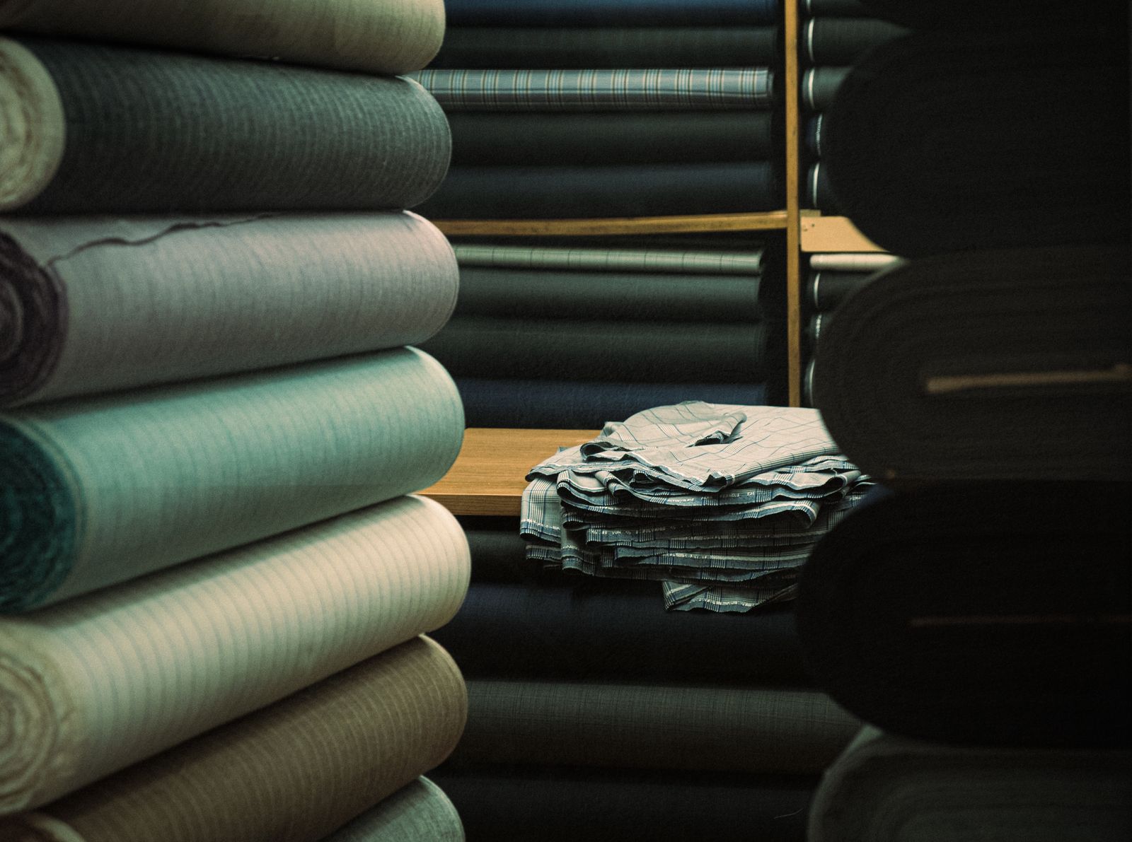 Textile rolls in a warehouse