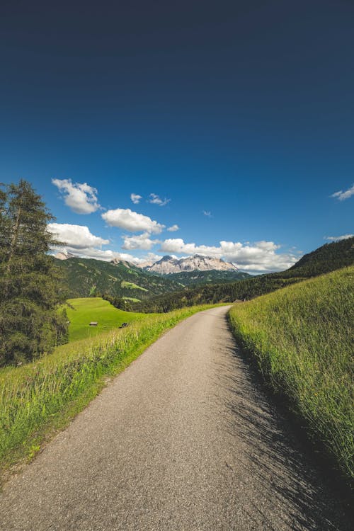 Country Road between Field Leading to Mountains