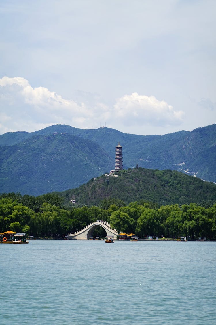 Yuquan Hill Seen From The Reservoir In Beijing, China