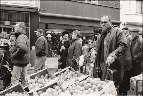 People on Bazaar in Black and White