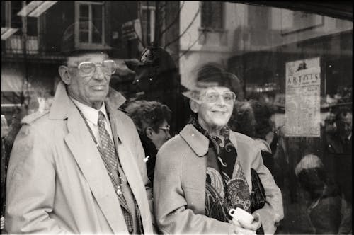 Elderly Couple on a Street in Black and White