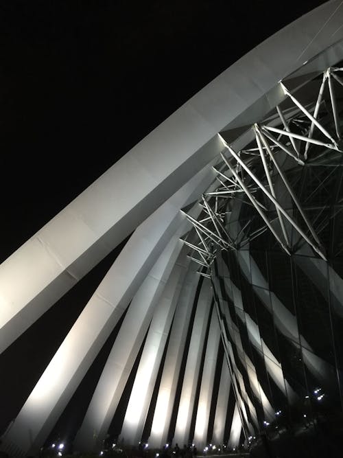 無料 夜間のデザイナーの構造のローアングル写真 写真素材
