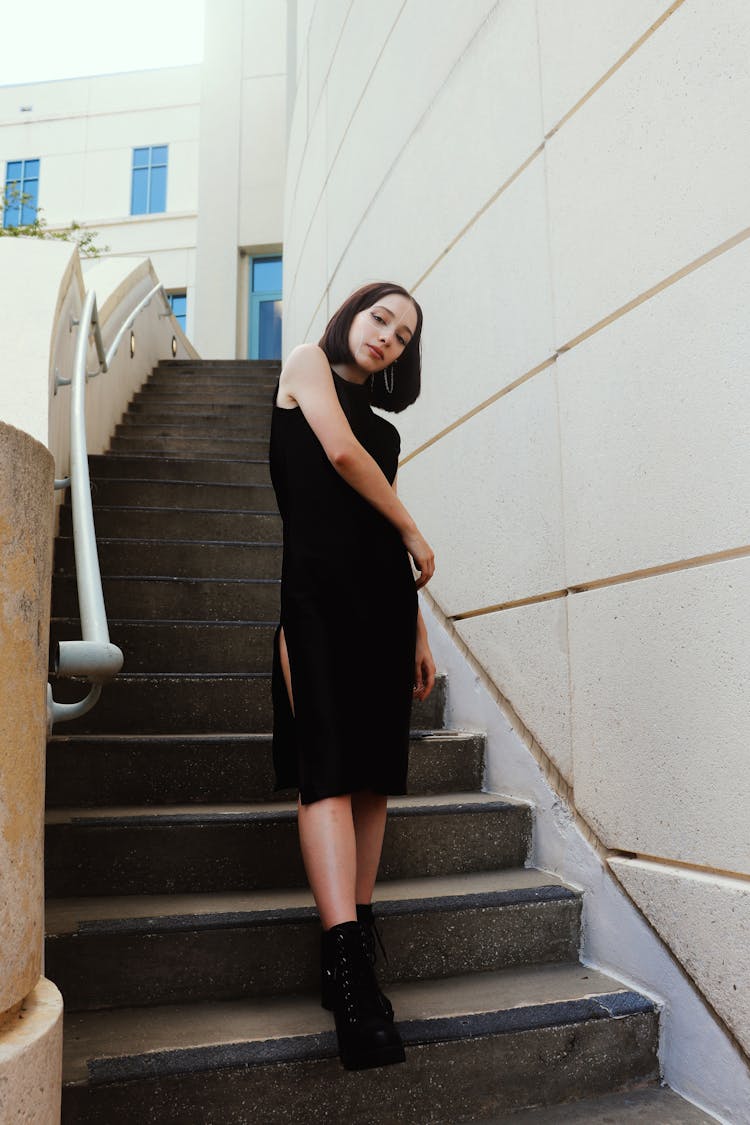 Woman Posing On Stairs