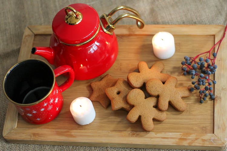 Christmas Cup, Cookies And Kettle