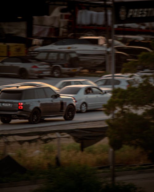 A fast moving range rover in motion 