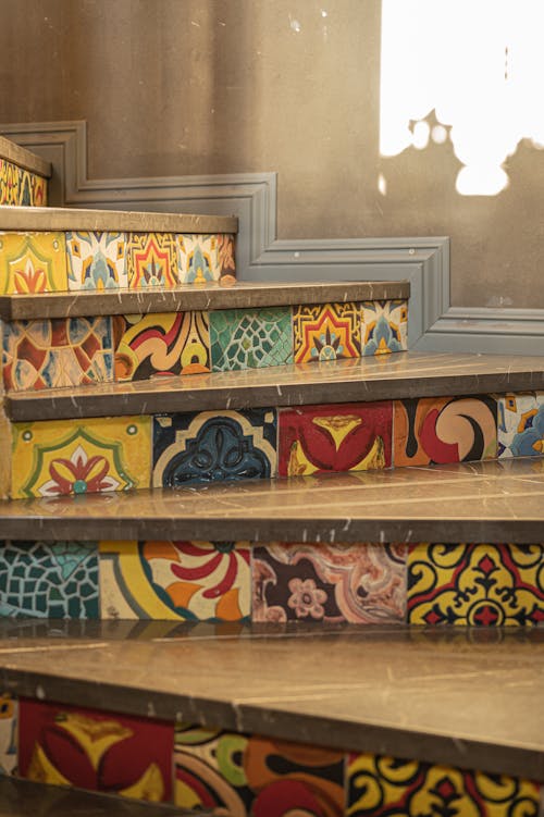 Mosaic on Tiles on Stairs