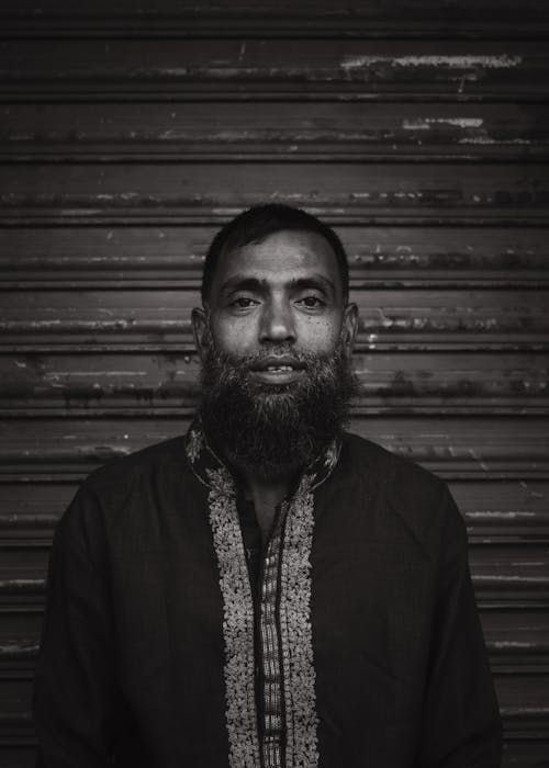 Black and White Portrait of Man with Beard