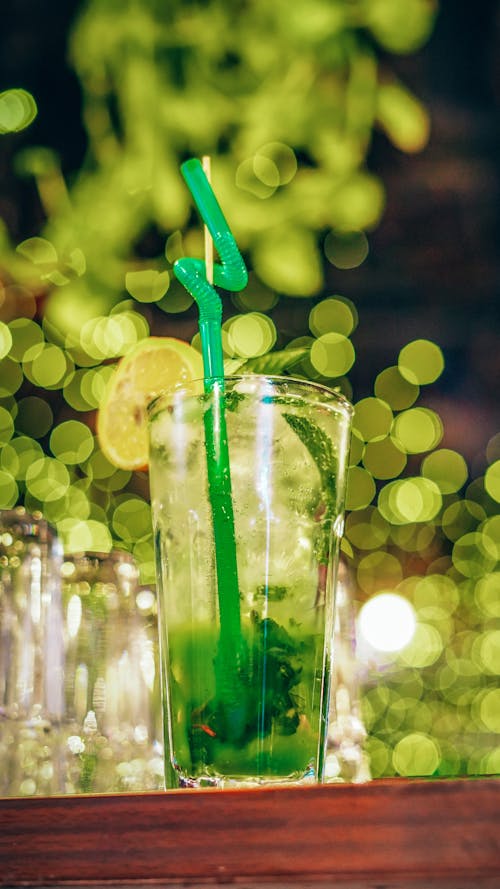 Free Green Drink Served in a Bar  Stock Photo