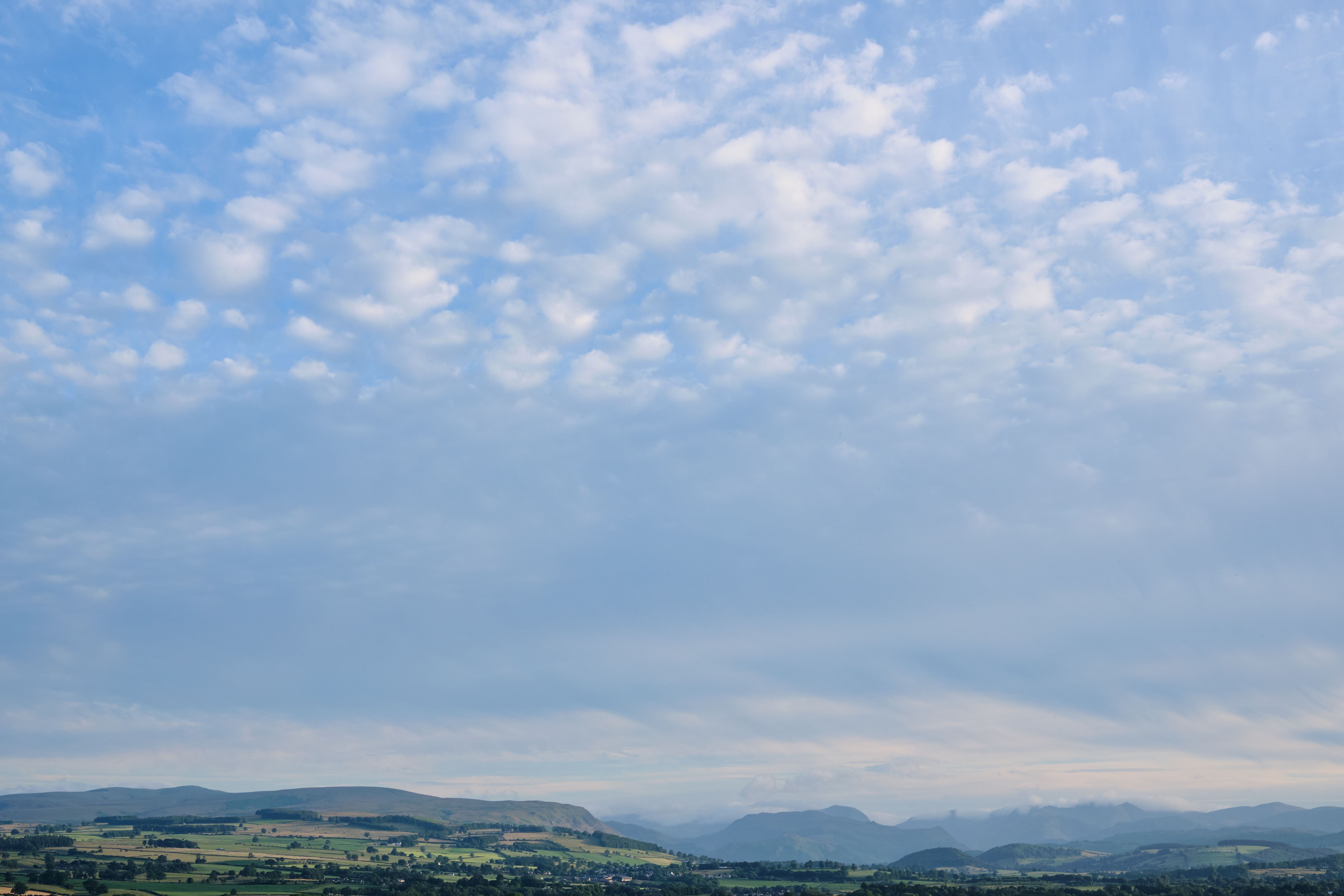 Rolling hills along the English-Welsh border at sunset