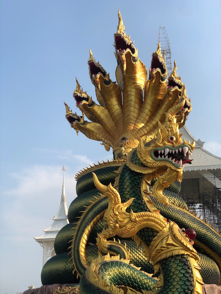 Golden, Ornamented Dragon Statue