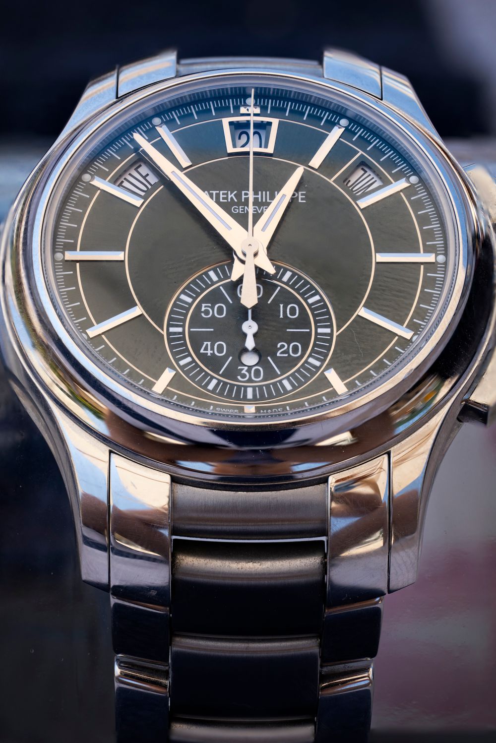 Luxury watch displayed for detailed inspection