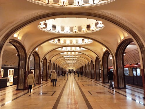 Commuters at Mayakovskaya Underground Station of Moscow Metro