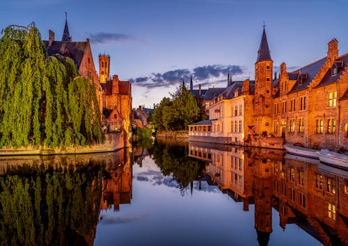 View of Canal and Brick Buildings in Bruges, Belgium