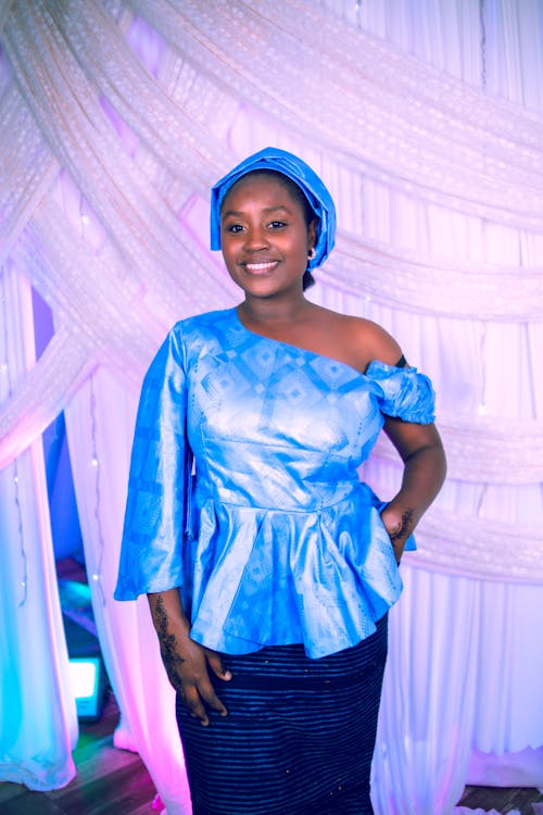 Smiling Model in Blue Blouse