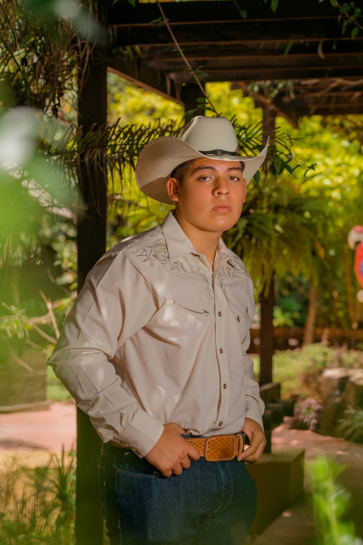 Cowboy In Hat And Embroidered Shirt