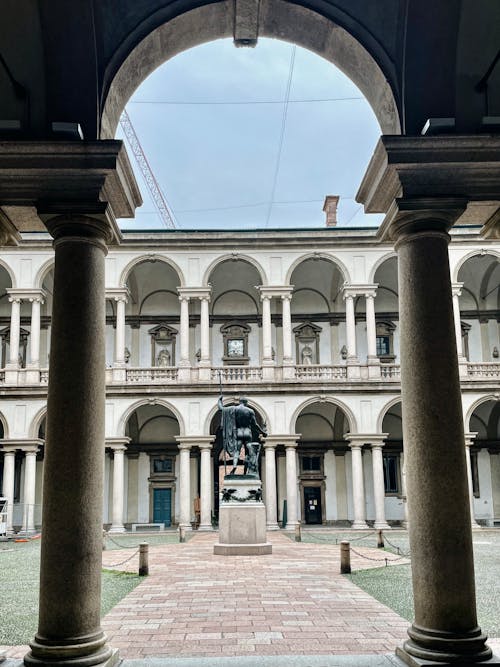 View on the Courtyard of Palazzo Brera, Mediolan, Italy