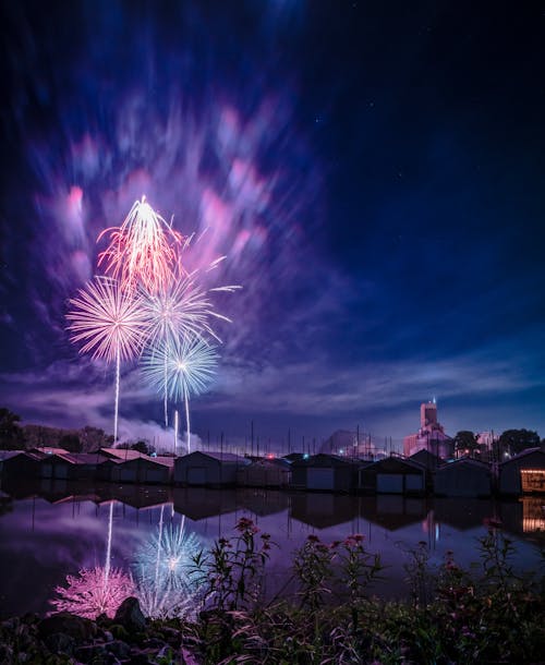 Fireworks Display Reflecting in Lake