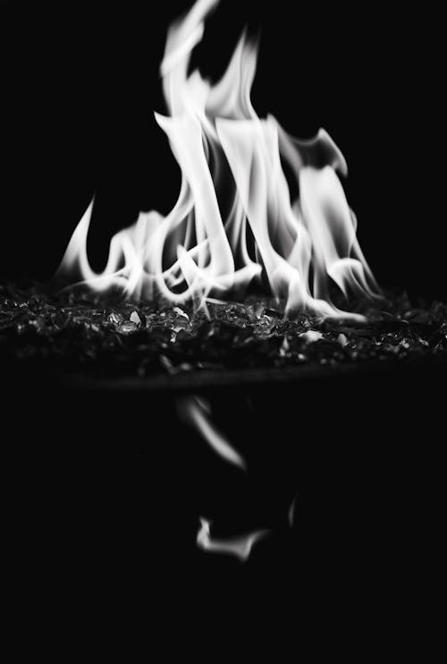 Black and White Photo of Flames