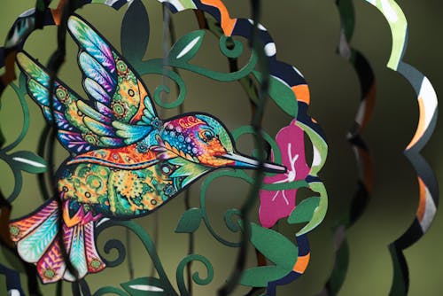 Closeup of a Paper Decoration with a Colourful Bird