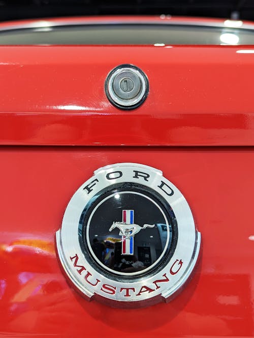 Emblem on Red Ford Mustang