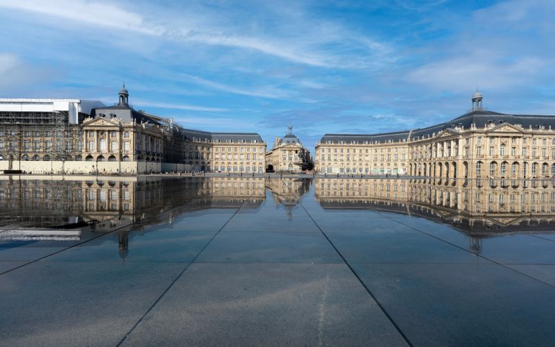 Place de la Bourse and Miroir d Eau at dusk, Bordeaux