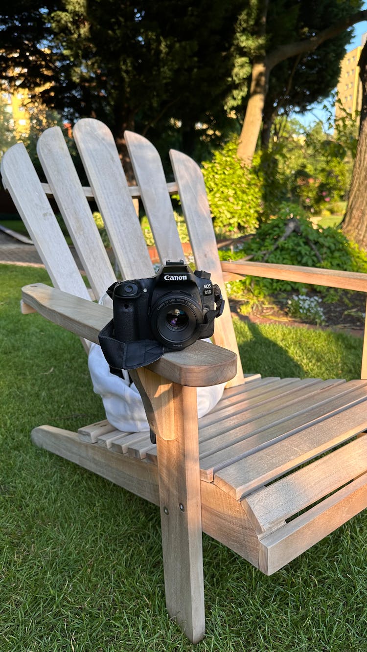 Camera On Wooden Armchair