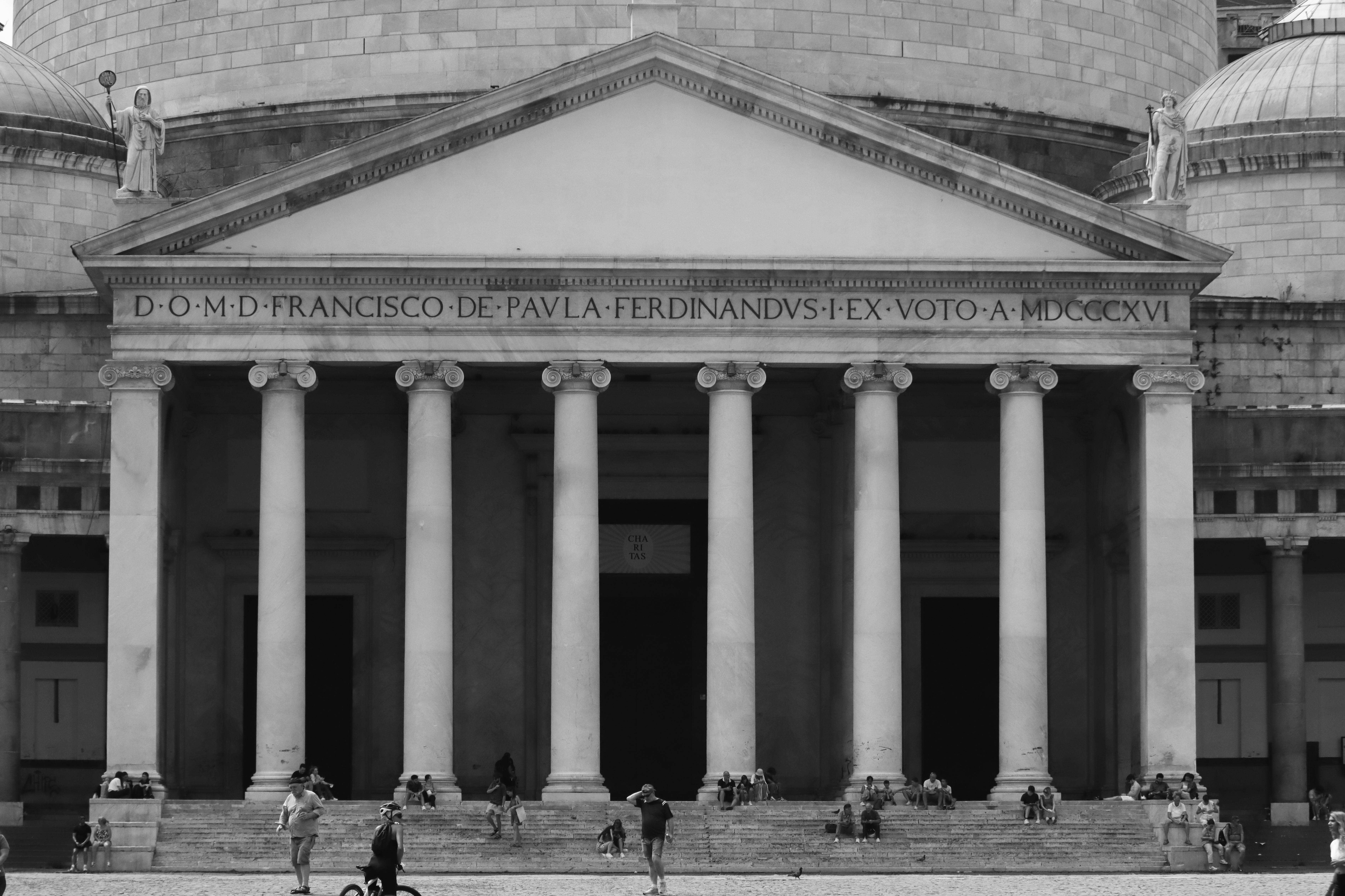 Black And White Photo Of People Walking In Front Of A Building · Free ...