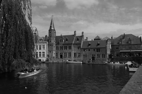 River in Bruges in Belgium in Black and White