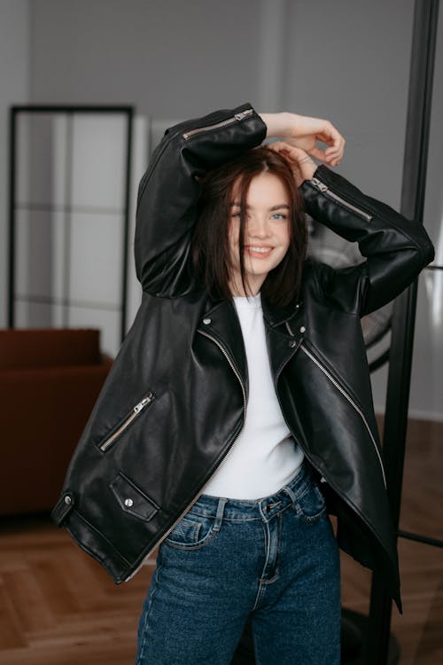 Smiling Woman in Black Jacket