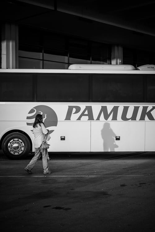 Foto d'estoc gratuïta de autobús, blanc i negre, caminant