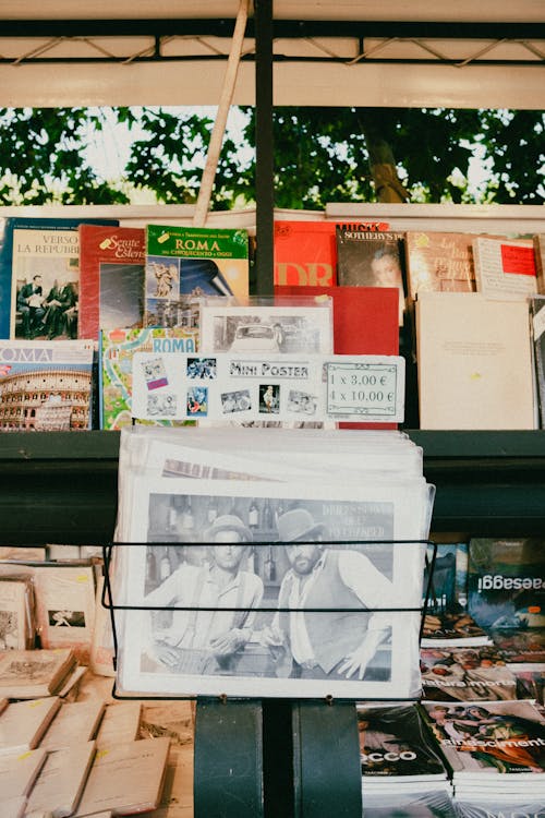 Antique Books and Magazines at a Market Stall 
