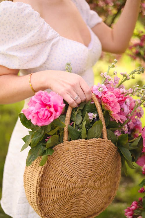 Flowers Bag in Woman Hand