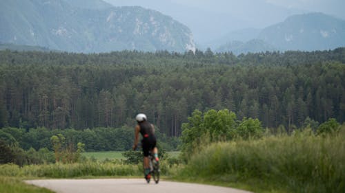 Forest behind Cyclist on Road
