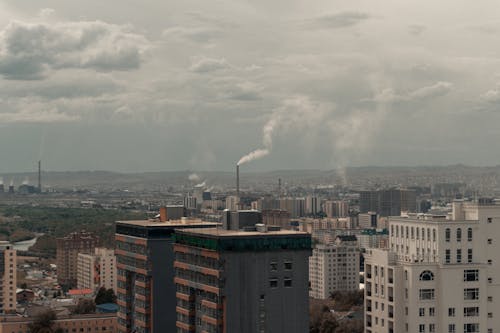 Polluted Air above a City Buildings 