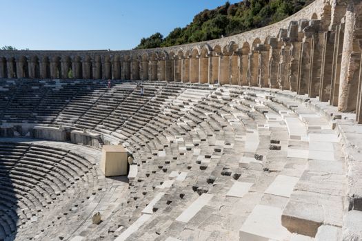 Aspendos Roman theatre with historian — Antalya