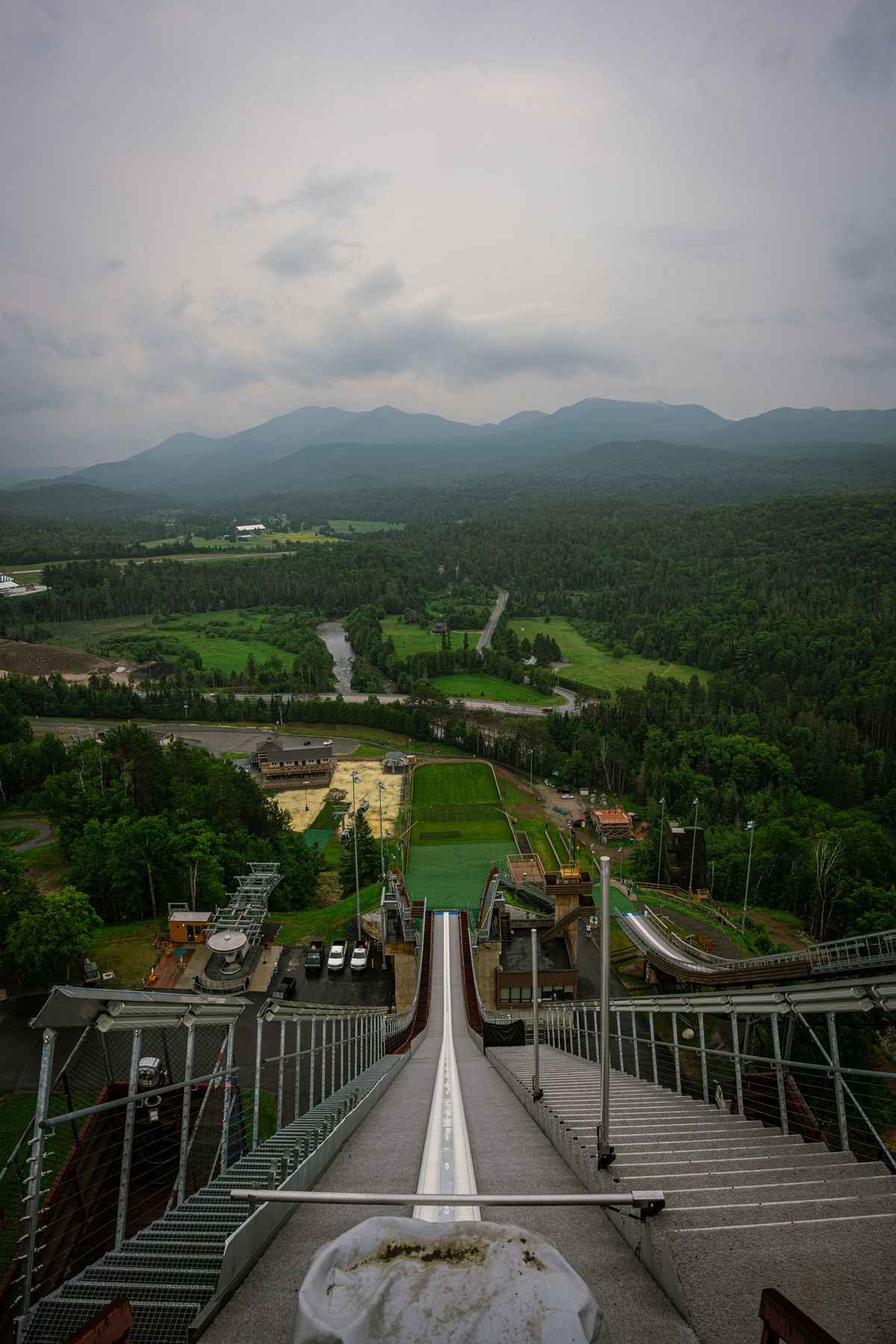 View down Olympic ski jump ramp