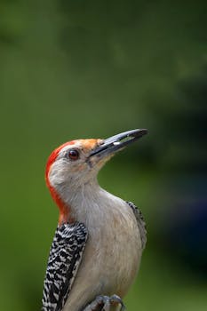 Close-up of Red-Bellied Woodpecker in Southborough, MA. Vibrant wildlife portrait.